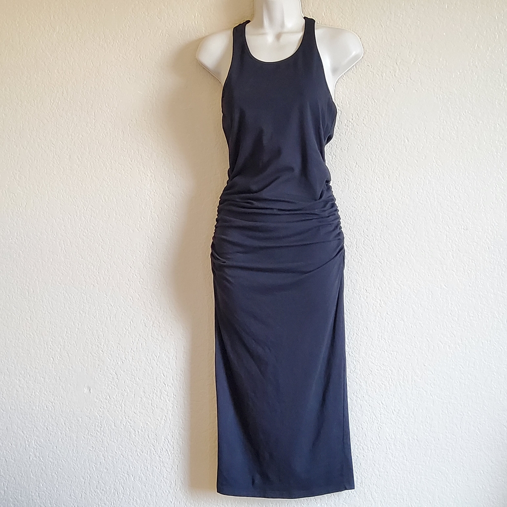 Michael Stars Black Ruched Midi Tank Dress Size S NWOT